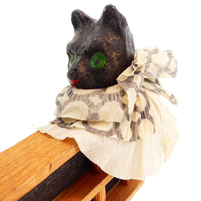 Vintage Halloween German Composition Black Cat Wood Ratchet Noisemaker
