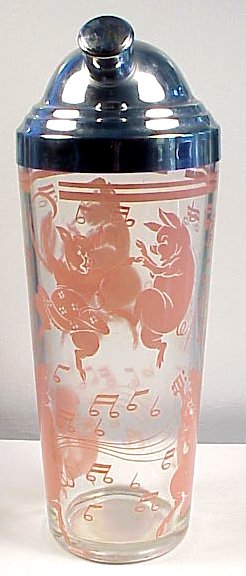 Art Deco Pink Musical Pigs Glass Cocktail Shaker