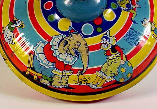 Vintage Chein Tin Litho Circus Spinning Top Toy