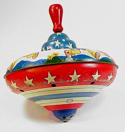 Vintage Ohio Art Patriotic Tin Litho Spinning Top Toy