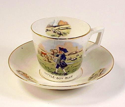 Art Deco Little Boy Blue Child's Porcelain Cup &amp; Saucer