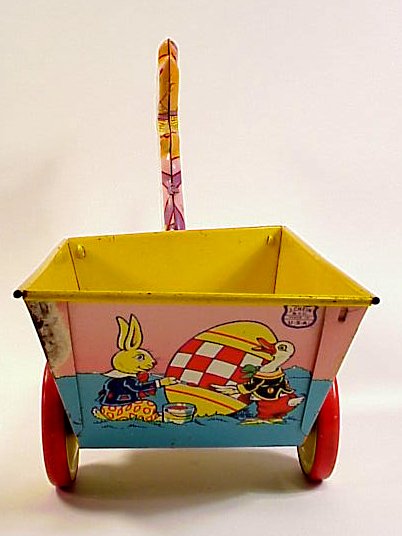 Chein Lithographed Tin Rabbit Cart Easter Toy