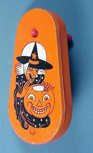 Tin Litho Halloween Witch Ratchet Noisemaker