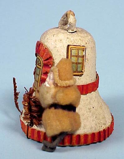 Cotton Santa &amp; Bell House Christmas Ornament