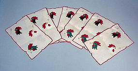 7 Vintage Rooster Applique Cocktail Napkins