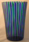 Signed Venini Murano Canne Vase in Blue/Green