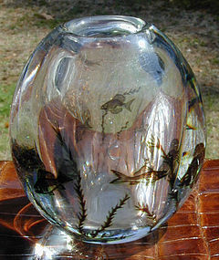 Orrefors Fish and Weed Graal Vase - Signed