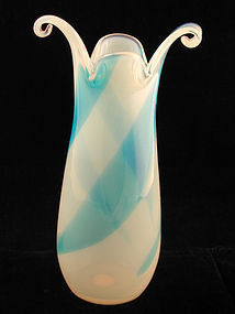 Fratelli Toso Opalescent Vase with Turquoise Stripes