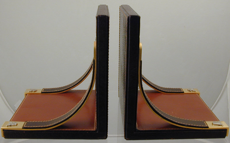 Mark Cross Leather and Brass Bookends