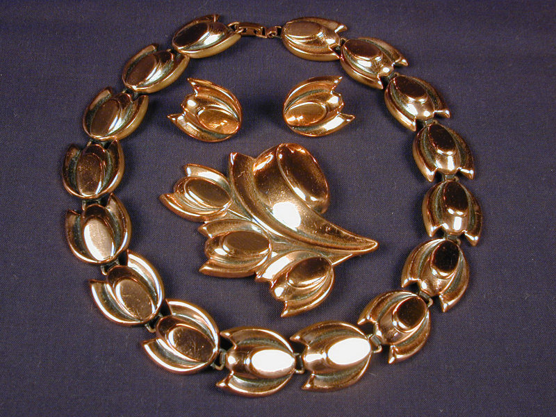 Renoir Copper Necklace, Pin, Earring Demi Parure