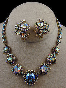Hollycraft Aurora Borealis Necklace and Earring Set