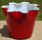 Fratelli Toso Murano Red/White Fazzoletto Vase