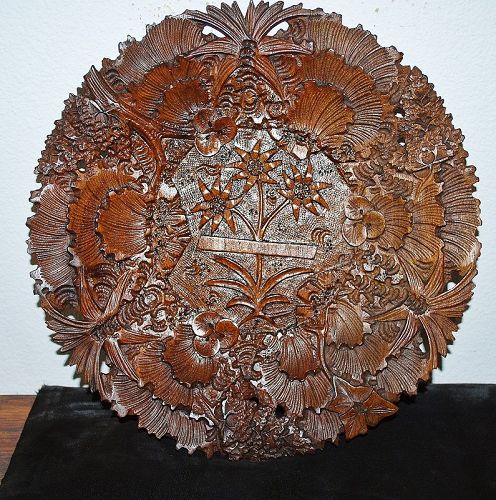 Swiss Black Forest Carved Walnut Plate