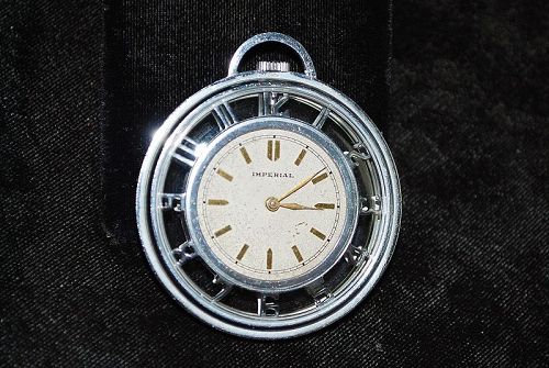 Art Deco Chrome Skeleton Pocket Watch $195