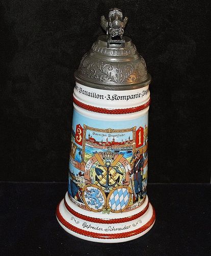 German Porcelain Regimental Lithophane Stein
