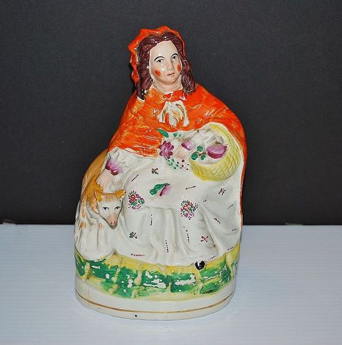 English Staffordshire Figure of "Little Miss Red Riding Hood" -19th C
