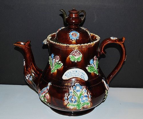 Large English Barge Ware Teapot - 19th Century