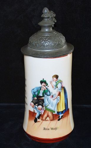 German 1/2 Liter Porcelain Lithophane Covered Stein