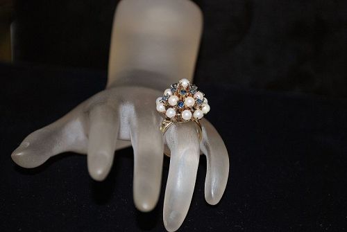 14K Sapphire and Pearl Ring