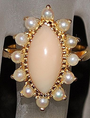 14k Coral and Pearl Ring