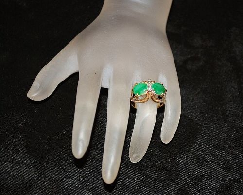 14K Apple Green Jade and Diamond Ring - 1960's