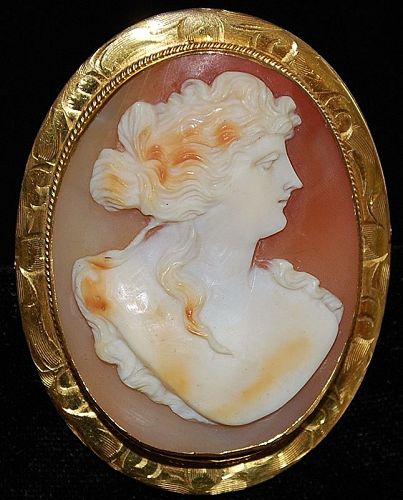 18K Tri-color Carved Cameo Brooch - 1920's