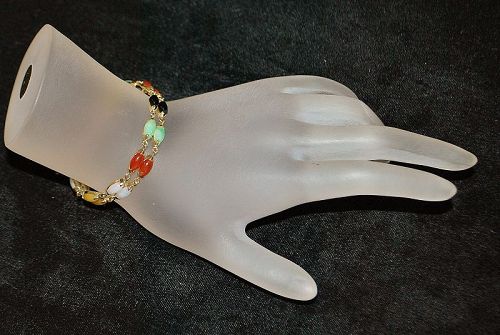 14K Double Row Multi-Colored Jade Bracelet