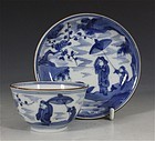 JAPANESE ARITA BLUE AND WHITE TEABOWL AND SAUCER C1700