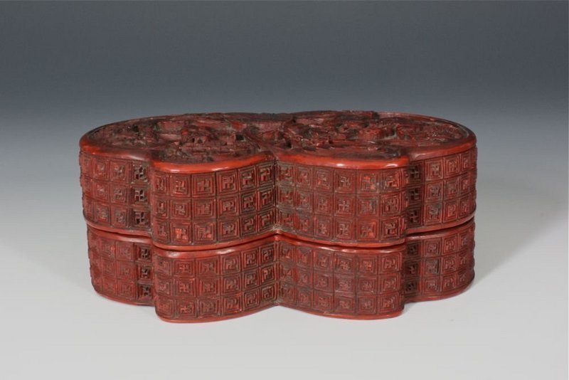 CHINESE CINNABAR LACQUER BOX AND COVER 18/19THC