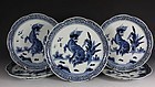 FIVE ARITA BLUE AND WHITE DISHES 18THC