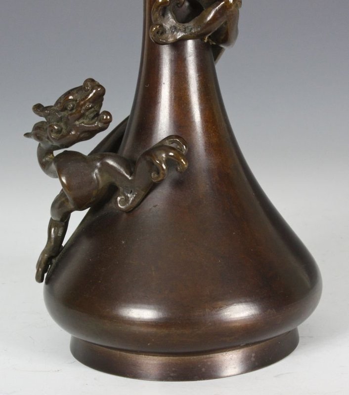 JAPANESE BRONZE VASE WITH COILED DRAGON 19THC