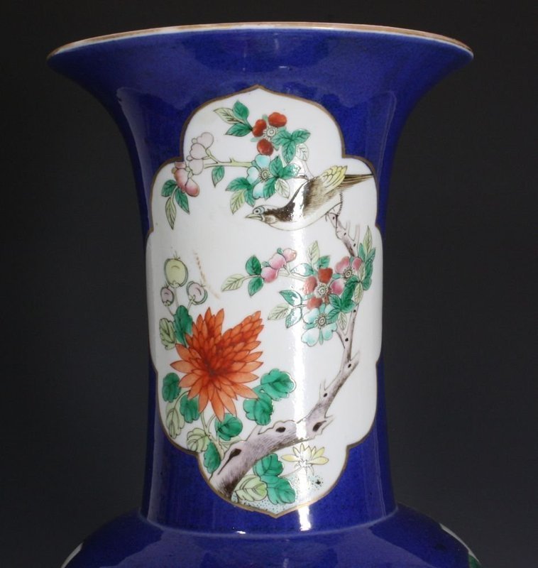 CHINESE ROSE VERTE POWDER BLUE YANYAN VASE 19THC