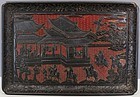 CHINESE MING STYLE CARVED TWO COLOUR CINNABAR LACQUER TRAY 19THC