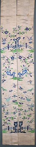 PAIR OF CHINESE EMBROIDERED SILK SLEEVE BANDS 19THC