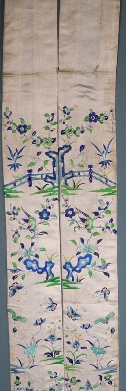 PAIR OF CHINESE EMBROIDERED SILK SLEEVE BANDS 19THC