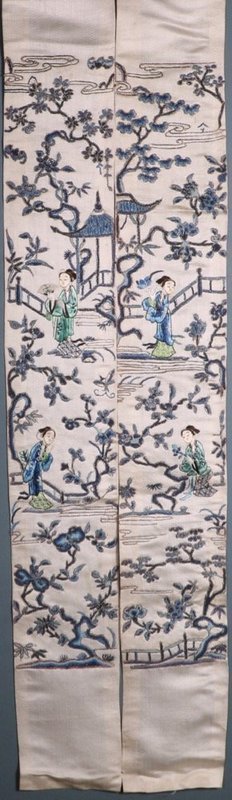 A PAIR OF CHINESE SILK SLEEVE BANDS L19thC