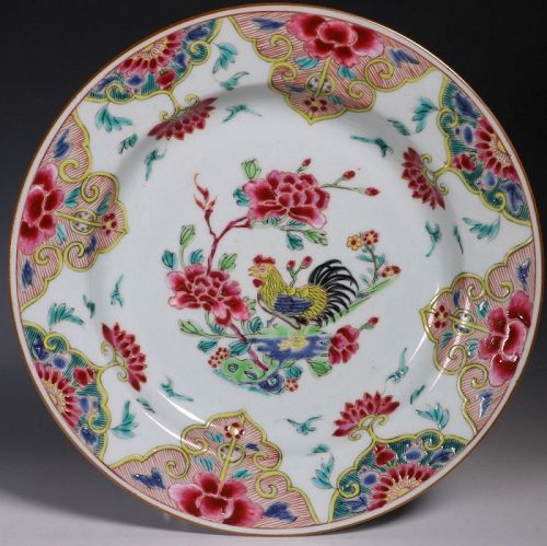 A Famille Rose Cockerel Plate Qianlong C1740