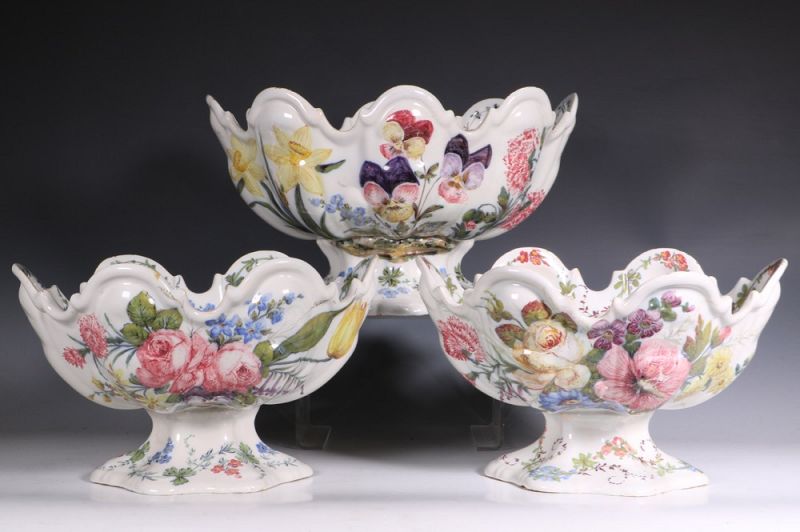 Set of Three Nove Faience Monteiths 19thC