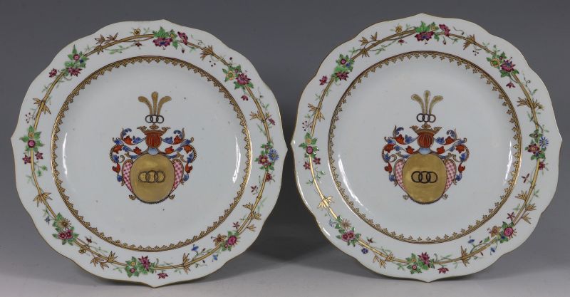 Pair of Chinese Famille Rose Armorial Plates Qianlong C1750/60