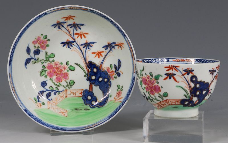 A Lowestoft Redgrave Pattern Tea Bowl and Saucer C1785