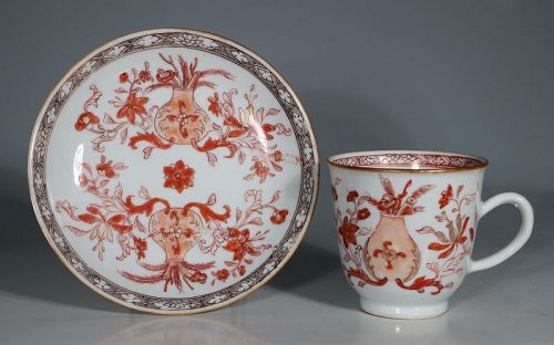 An Iron Red Decorated Coffee Cup and Saucer 18thC