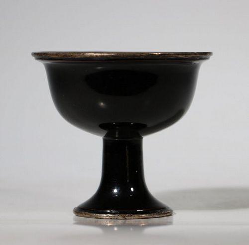 A Chinese Black Lacquer Stem Cup 17/18thC