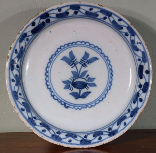 An English Delft Pancake Plate C1730