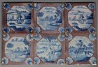 A Panel of Six English Manganese Ground Delft Tiles C1740/60