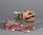 A Famille Rose Mythical Beast Candlestick Jiaqing