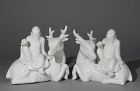A Pair of Chinese White Glazed figures of  Shoulao Riding a Deer 19thC