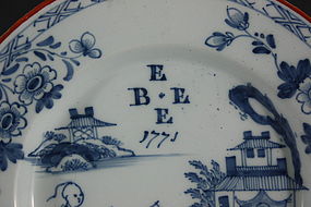 Rare English Delft Plate Dated 1771