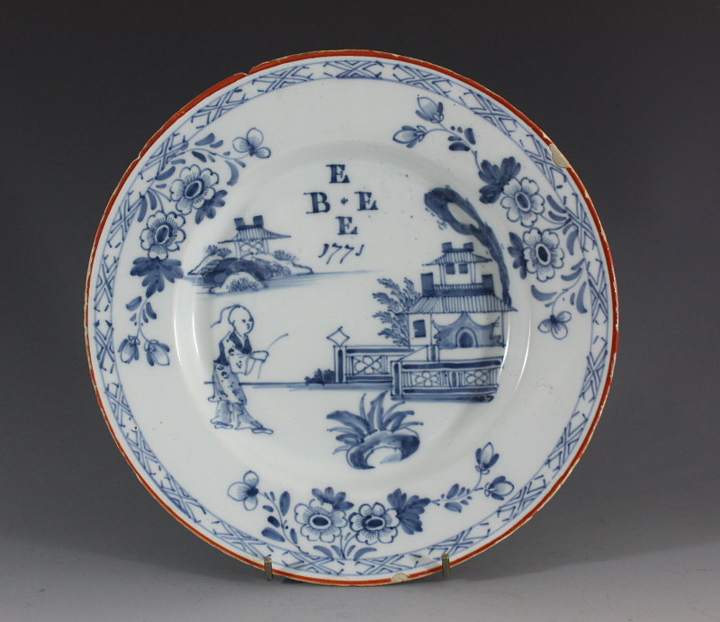 Rare English Delft Plate Dated 1771