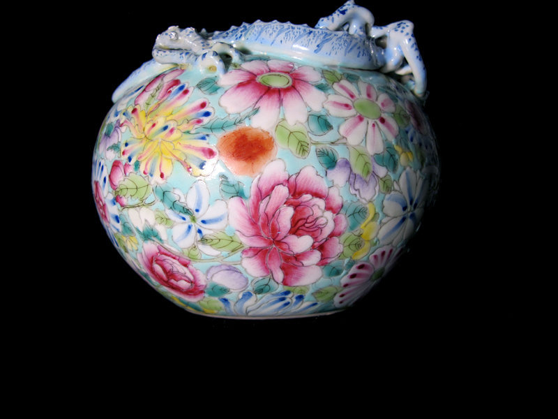 Chinese 19th C. Famille Rose Millefleur Brush Washer