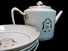 Late 18th C. American Market Export Teapot & 4 Saucers